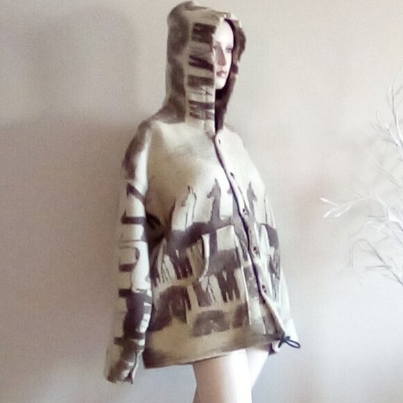 VTG Women's Icelandic Jacket  With Hood   Llama's And Sun Pattern Sz M/L - Picture 5 of 12